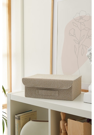 Ocean Home Textile Çekmece İçi Bej Renk Dokulu Kumaş Kapaklı Kutu 30 x 23 x 11 cm