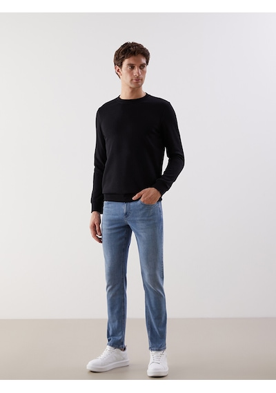 Lcwaıkıkı Basic Siyah Bisiklet Yaka Uzun Kollu Erkek Sweatshirt