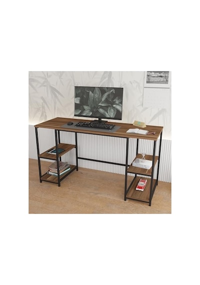 Modern Çalışma Masası - Kitaplıklı Ve Ceviz-siyah Tasarım 120x60