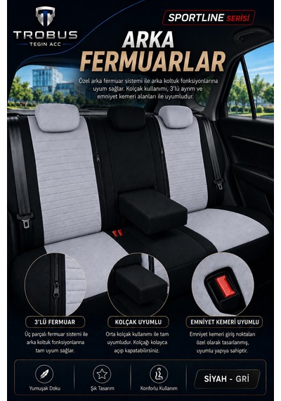 Audi Q2 2016 2017 2018 2019 2020 Uyumlu Sportline Serisi Gri Siyah Oto Koltuk Kılıfı 31827660