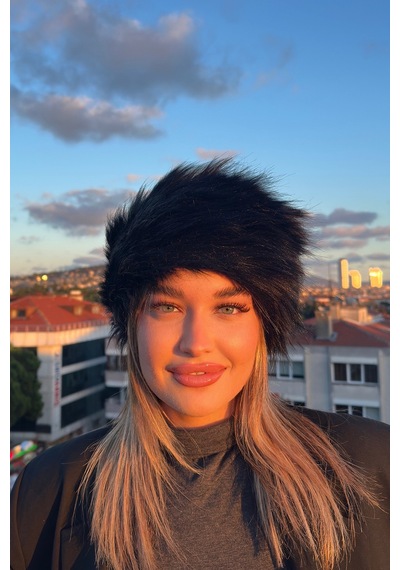Mollycrush Luxury Rus Slav Tarzı Suni Kürklü Uzun Tüylü Peluş Kadın Siyah Kalpak Şapka Siyah