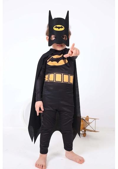 Batman Çocuk Kostümü - Maskeli Pelerinli Batman Kostümü Betmen