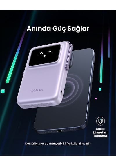 Ugreen Uno Magsafe Wireless 10.000 Mah 20w Hızlı Şarj Mini Powerbank, Mor, 45328 Standart
