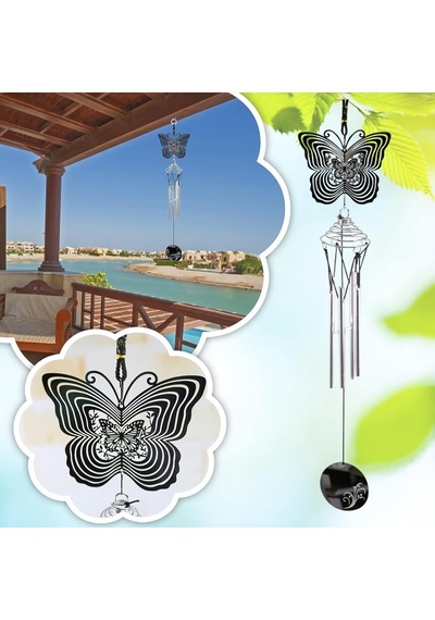 Feng Shui Kelebek Temalı Rüzgar Çanı Dış Mekan Bahçe Balkon Süsü Yeni Ev & Arkadaş Hediyesi 60 Cm. 60 Cm