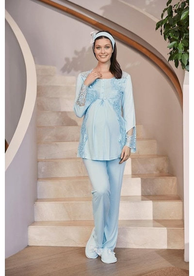 Mecit Pijama Mecit 5015 Turkuaz Lohusa Pijama Takımı