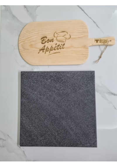 Doğal Bazalt Fırın Pişirme Taşı & Ahşap Fırın Küreği 30X30 + Kürek