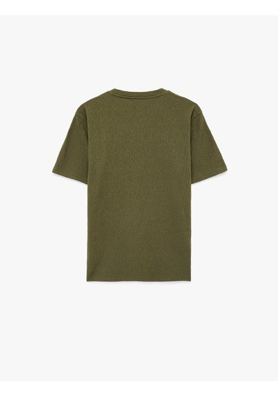 Koton Kısa Kollu Dokulu Bisiklet Yaka Slim Fit Tişört Yeşil 6sam10098mk