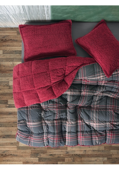 Cozy Home Festive Çift Kişilik Çift Taraflı Peluş Yorgan Noel Kırmızı Kırmızı