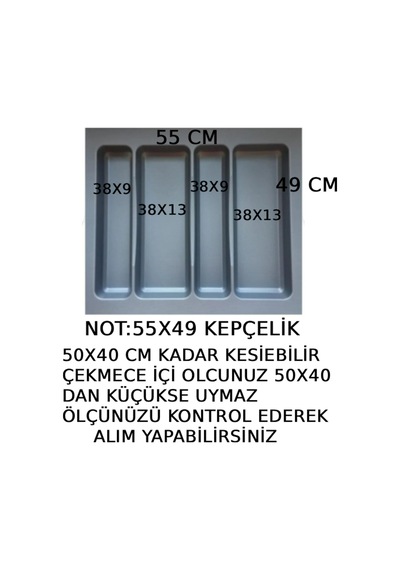 55x49 Cm Çekmece İçi Gri Kepçelik Organizer 50x40 Cm Kesilebilir Gri