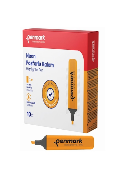 Penmark Neon Fosforlu İşaretleme Kalemi Turuncu Fosforlu Kalem 10 Lu Paket Çok Renkli