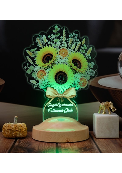 Ayçiçeği Buketi Led Lamba, Günebakan Çiçek Buketi Doğum Günü Hediyesi Kadına, Anneye Ve Öğretmene Hediye Masa Lambası