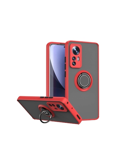 Xiaomi 12x Uyumlu Kılıf Yüzüklü Standlı Extra Darbe Koruma Sert Silikon Kapak - Kırmızı Kırmızı