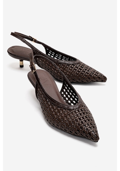 Luvishoes Orelıs Koyu Kahverengi Örgü Desenli Kadın Kısa Topuklu Ayakkabı