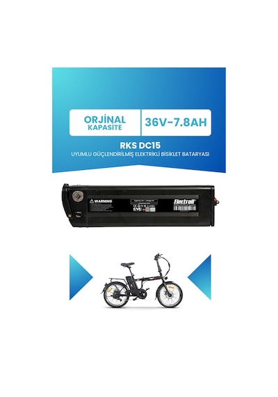 Rks Dc15 Batarya 36v 7.8ah Standart Kapasite Güçlendirilmiş Elektrikli Bisiklet Bataryası Siyah
