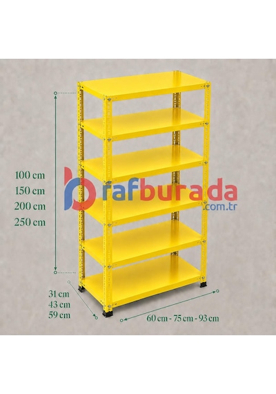 6 Katlı Renkli Dekoratif Çelik Raf - Çiçeklik Rafı, Ofis Rafı 0,70 Mm Mavi-59x93 Cm-100 Cm