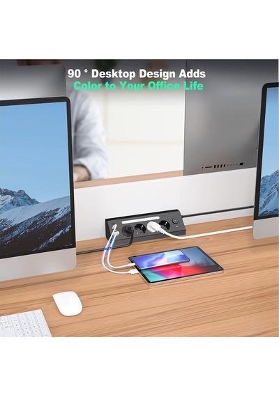Led Işıklı Çoklu Priz Şarj İstasyonu, 2 Adet Usb, 2 Adet Type-c Girişi, 4 Adet Priz Girişi, Hızlı Telefon Şar 0