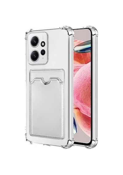 Redmi Note 12 4G Kılıf Darbe Emici Köşe Korumalı Kartlıklı Cüzdanlı Silikon Kapak Şeffaf