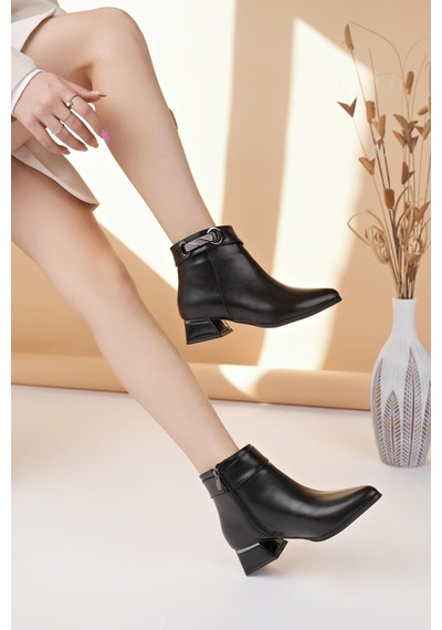 Nesilshoes Nesil Shoes Özma 711 Siyah Topuklu Kışlık Kadın Bot