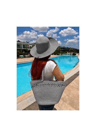 Zeora Home Kadın Jüt Hasır Görünümlü Plaj Çantası Ve Geniş Kenarlı Şapka Seti Yazlık Tatil Omuz Çantası Plaj Kombini Gri Gri Zeora Home Kadın Jüt Hasır Görünümlü Plaj Çantası Ve Geniş Kenarlı Şapka Seti Yazlık Tatil Omuz Çantası Plaj Kombini Gri Gri