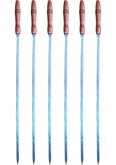 Tavuk Şişi Paslanmaz Çelik Ve Ahşap Saplı 10'lu - 60 Cm