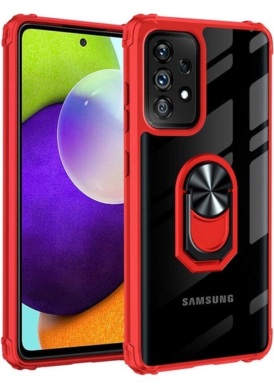 Samsung Galaxy Uyumlu A32 4g Kılıf Arkası Şeffaf Kenarları Renkli Yüzüklü Tank Kapak Mola