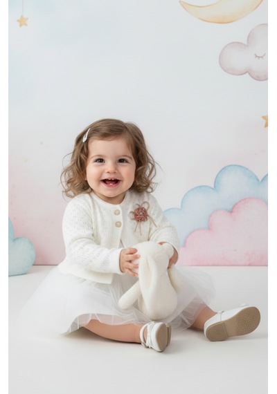 Mnk Baby & Kids Triko Bolerolu Kız Bebek Elbise M00770 ekru