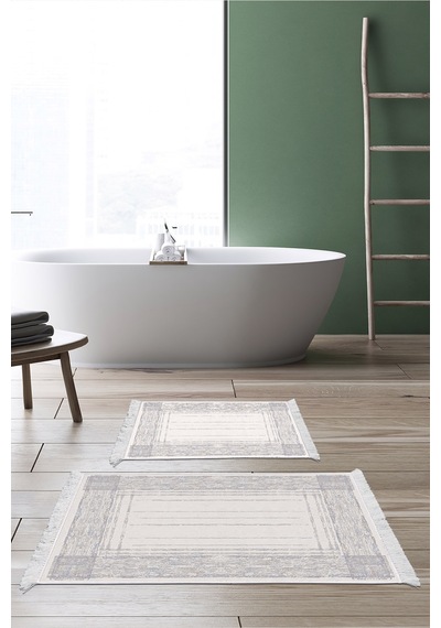 Dekoreko Kaymaz Taban Djt 2 Li Banyo Paspas Takımı Trend Saçaklı Modern M5076 Mavi