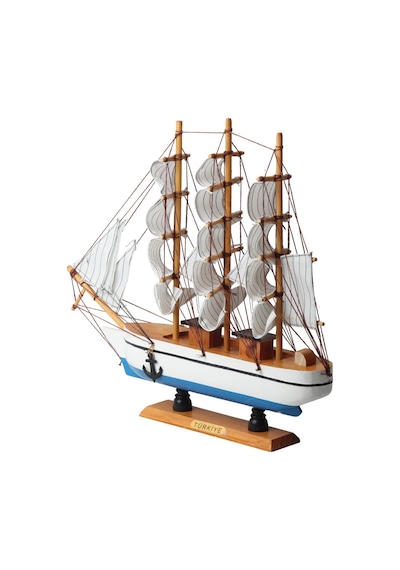 Dekoratif Ahşap El Yapımı Yelkenli Gemi Maketi Masaüstü Biblo Ev Ofis Hediyesi 40 Cm. Model F
