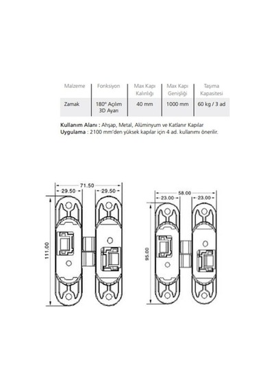Akordiyon Menteşe Saten 95 Mm Ayarlı Sol Diğer