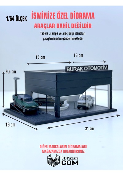 1/64 Ölçekli Siyah Renk Showroom Tasarımlı Diorama Araç Sergileme Garajı 3d Baskı