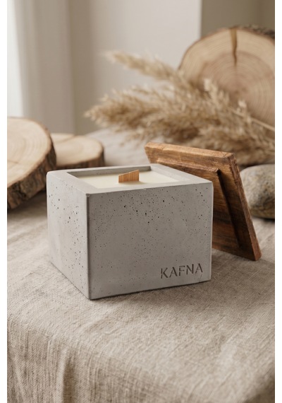 Kafna Küçük Boy Beton Mum Doğal Ahşap Kapaklı Minimalist Dekor Mum Diğer