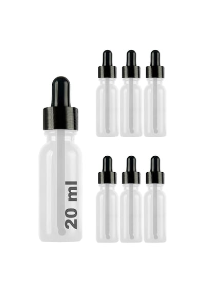 20 Ml Metal Kapaklı Damlalık Dropper Şişesi Serum 20 Cc Cam Şişe 6 Adet Siyah Kapak, Şeffaf