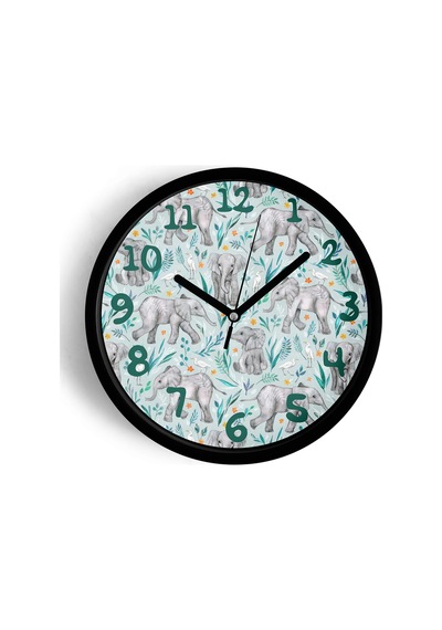 Sevimli Fil Temalı Çocuk Odası Modern Duvar Saati - 30cm - Önü Camlı Siyah Kasa - Sessiz Mekanizma-jh0190 Siyah