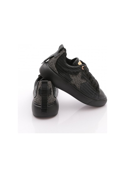 Dgn B1004 Kadin Silver Taşli Baskili Sneakers Ayakkabi Siyah Siyah