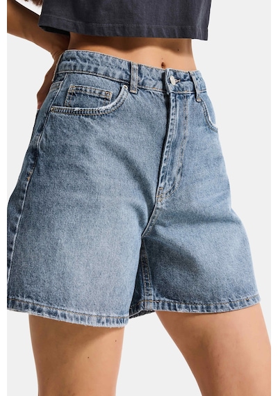 Itsbasic Kadın Koyu Kot Rengi 2s6-125 Mom Fit Midi Boy %100 Koton Denim Şort
