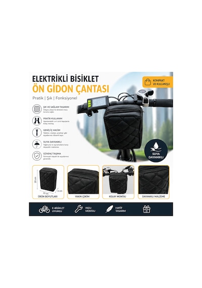 Elektrikli Bisiklet Çanta - Deri Çanta - Scooter Çanta-saklama Alanı Siyah