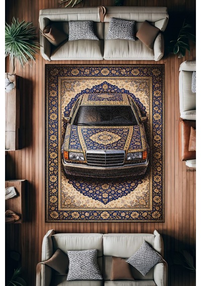 Mercedes Araba Desenli Halı Dijital Baskı Yıkanabilir Kaymaz Taban Leke Tutmaz