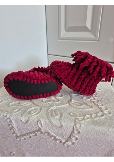 Designbynes El Örgüsü Bebek Panduf Bordo Renk