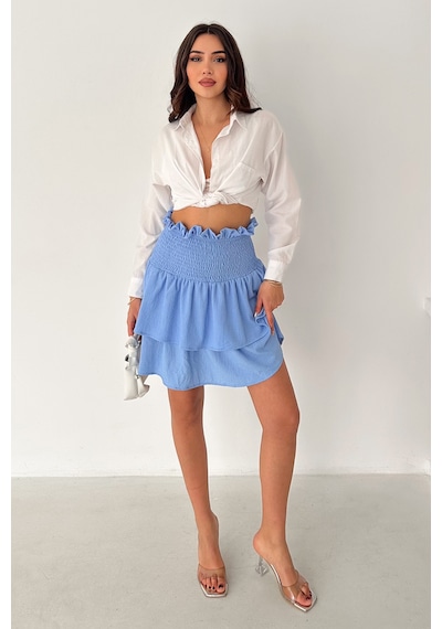 Kadın Katlı Smock Bel Mini Short Etek Summer Layers Mavi