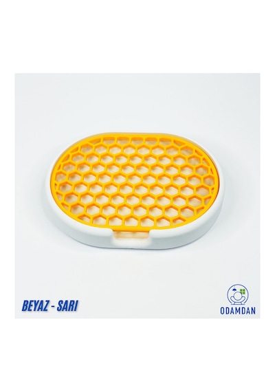 Odamdan Modern Çift Renkli Beyaz-gri Katı Sabunluk - Su Tahliyeli Ve Izgaralı Tasarım 9x12 Cm Beyaz - Sarı