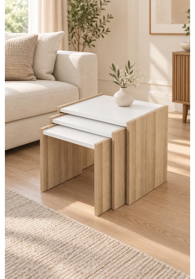 Vega 3'lü Zigon Sehpa 50 X 43 X 36 Cm - Cordoba Cordoba - Beyaz