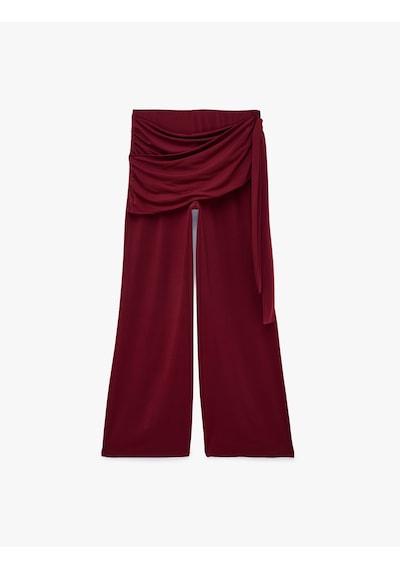 Koton Bağlama Detaylı Geniş Paça Pantolon Bordo 7wal40071ık