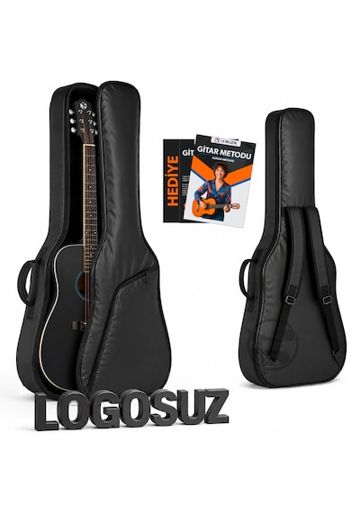 Fourtune Luca Siyah Akustik Gitar Kılıfı Kalın Taşıma Çantası Eğitim Metodu Hediye