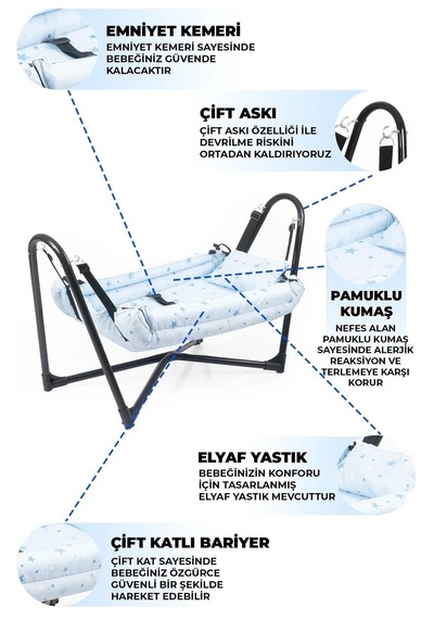 Neptün Pamuklu Bebek Hamak Mavi