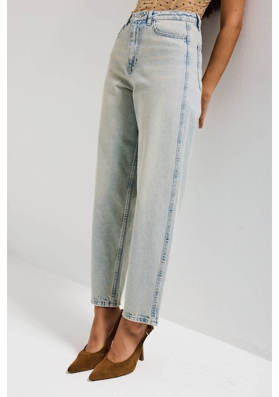it's basic Kadın Kot Rengi 4s6-75 Relax Fit %100 Koton Denim Jean Mavi
