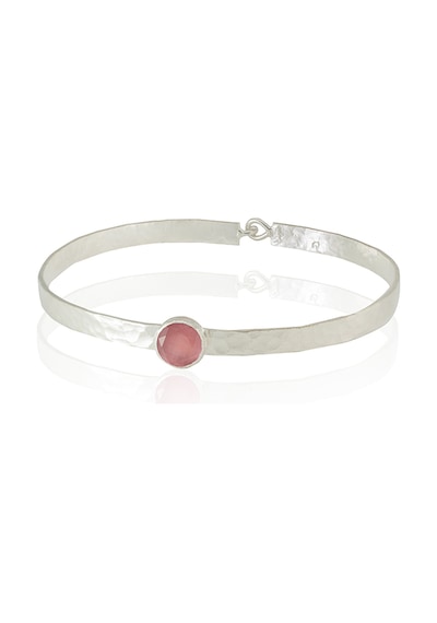 Kadir Jewellery 925 Ayar Gümüş Kaplama El İşçiliği Zirkon Taşlı Kadın Kelepçe Bilezik Pembe