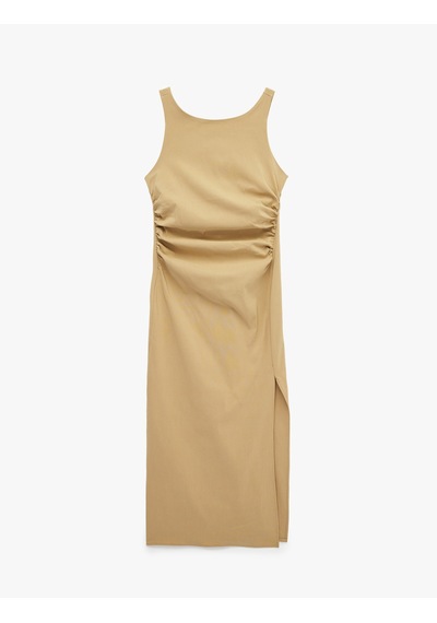 Koton Drape Detaylı Yırtmaçlı Yuvarlak Yaka Kolsuz Midi Boy Bodycon Elbise Vizon 6sak80025ew Koton Drape Detaylı Yırtmaçlı Yuvarlak Yaka Kolsuz Midi Boy Bodycon Elbise Vizon 6sak80025ew