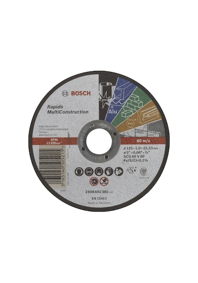 Bosch Rapido MultiConstruction 125x1.0 mm Düz Kesme Diski
