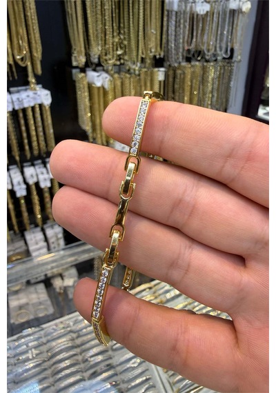 Taşlı Gold İnce Bileklik Altın