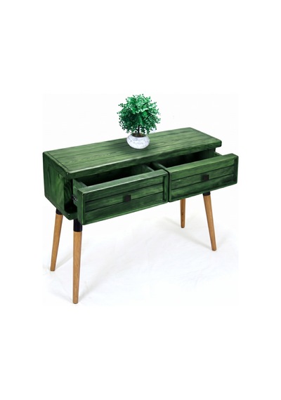 Mobenta Stria Entry: Modern Masif Dresuar 2 Çekmeceli Antre Konsolu - 120x31.5 Ye Yeşil